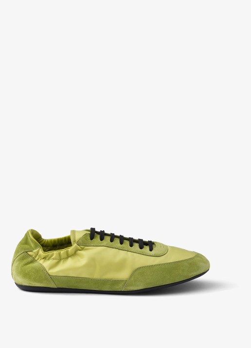 Prada Collapse Re-Nylon sneaker met suède details - voorkant 6 lime