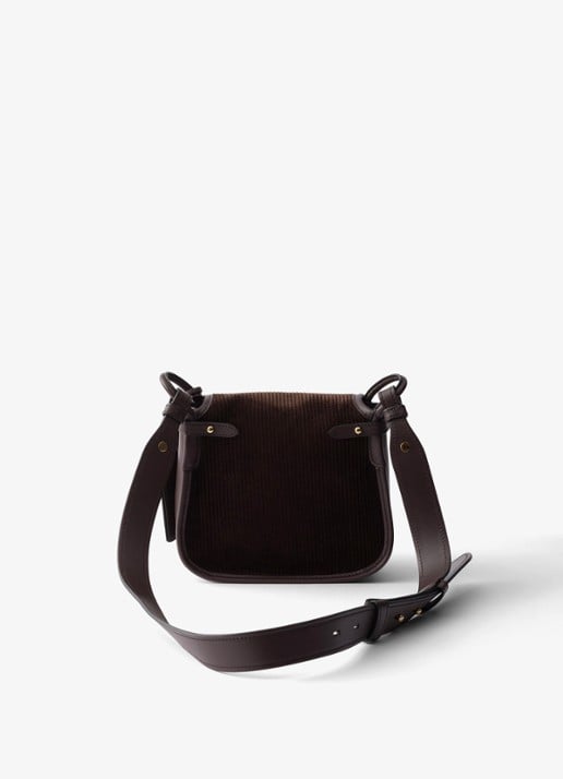 Prada Corsaire Mini schoudertas van corduroy met leren details - achterkant 3 donkerbruin