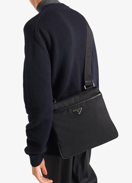 Prada Crossbodytas met leren details - voorkant 7 petrol