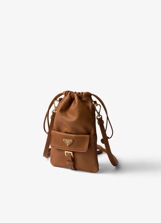 Prada Crossbodytas van lamsleer - voorkant 3 bruin