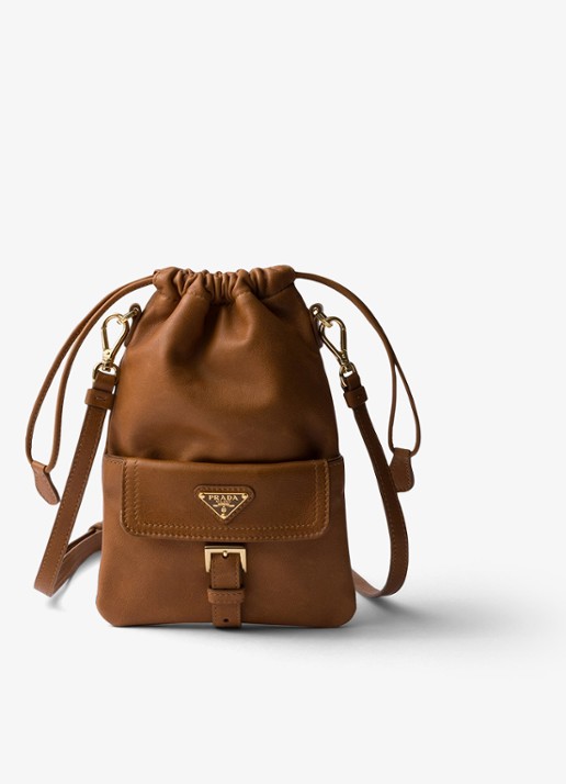 Prada Crossbodytas van lamsleer - voorkant 8 bruin