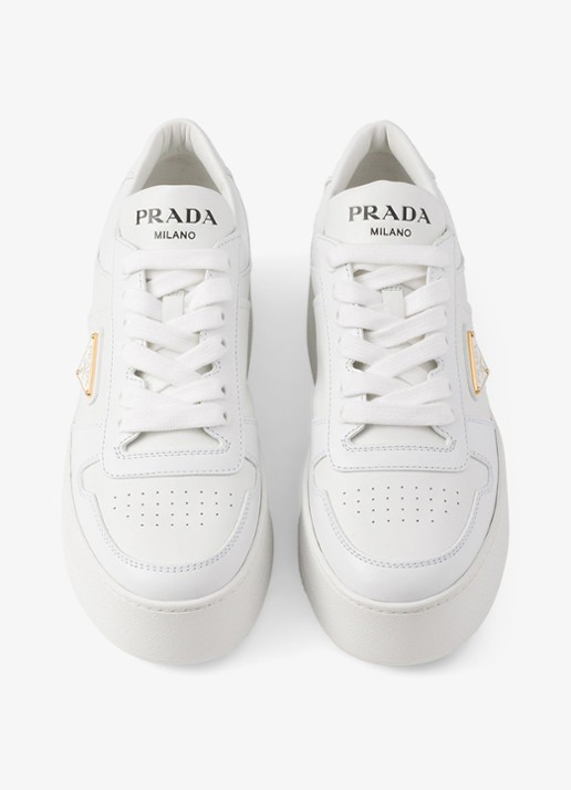 Prada Downtown Bold sneaker van leer met plateauzool - detail 4 wit