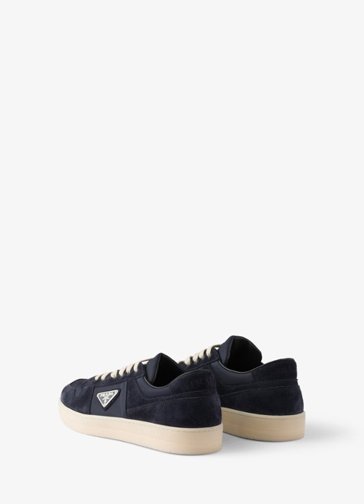 Prada Downtown Re-Nylon sneaker met suède details - achterkant 3 donkerblauw
