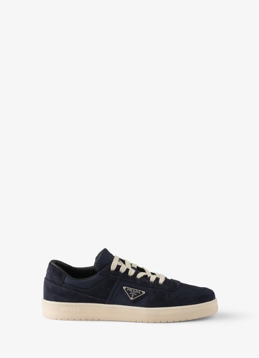 Prada Downtown Re-Nylon sneaker met suède details - voorkant 2 donkerblauw
