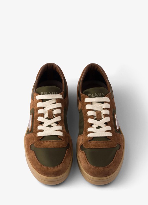 Prada Downtown Re-Nylon sneaker met suède details - detail 4 bruin