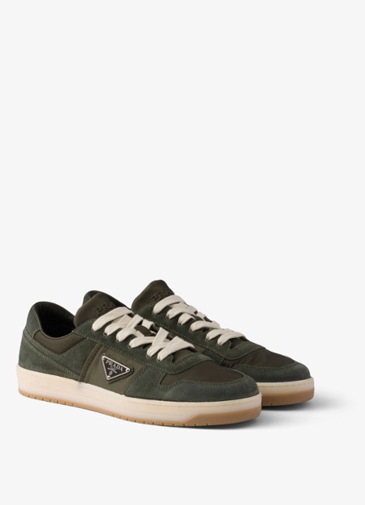 Prada Downtown Re-Nylon sneaker met suède details - detail 4 donkergroen