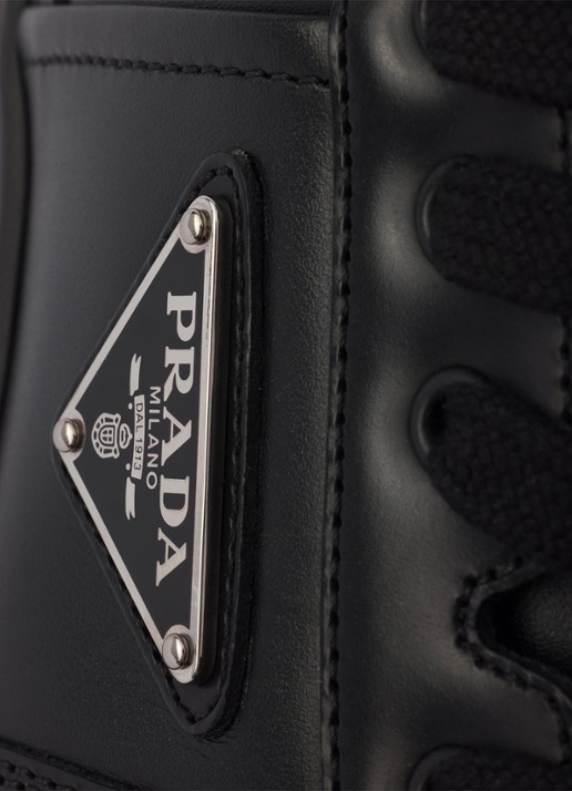 Prada Downtown sneaker van leer met logo - detail 5 zwart