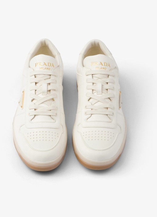 Prada Downtown sneaker van leer - detail gebroken wit