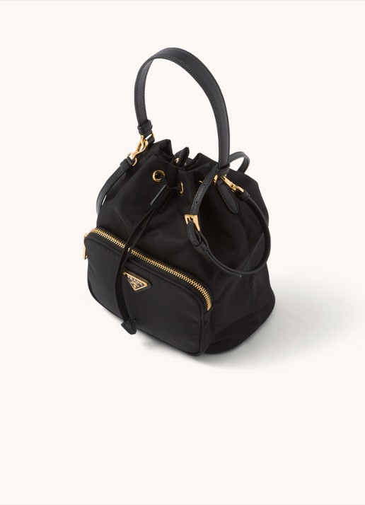 Prada Duet Re-Nylon handtas met leren details - achterkant 3 zwart