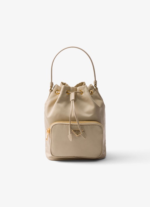 Prada Duet Re-Nylon handtas met leren details - voorkant beige