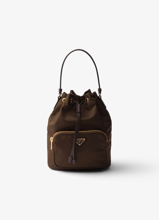Prada Duet Re-Nylon handtas met leren details - voorkant donkerbruin