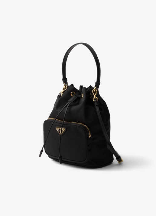 Prada Duet Re-Nylon handtas met leren details - voorkant 3 diepzwart