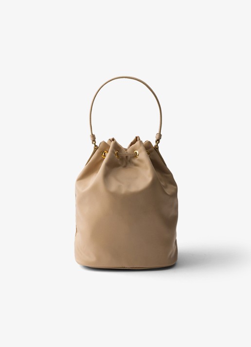 Prada Duet Re-Nylon handtas met leren details - achterkant lichtbruin