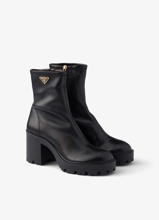 Prada Enkellaarsje van leer met logo - voorkant 6 zwart