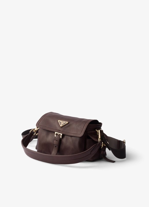 Prada Explore Mini schoudertas van lamsleer - voorkant 6 donkerbruin