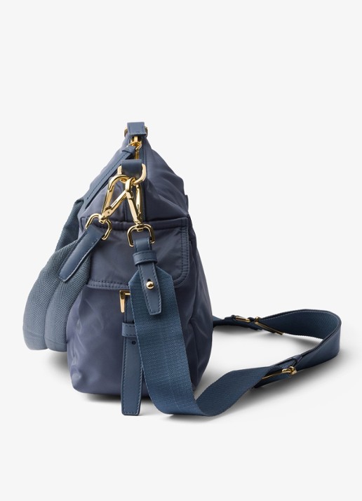 Prada Explore Re-Nylon Large schoudertas met leren details - detail 4 staalblauw