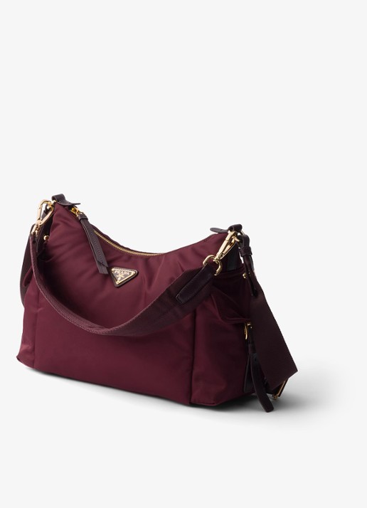 Prada Explore Re-Nylon Large schoudertas met leren details - voorkant 2 bordeauxrood