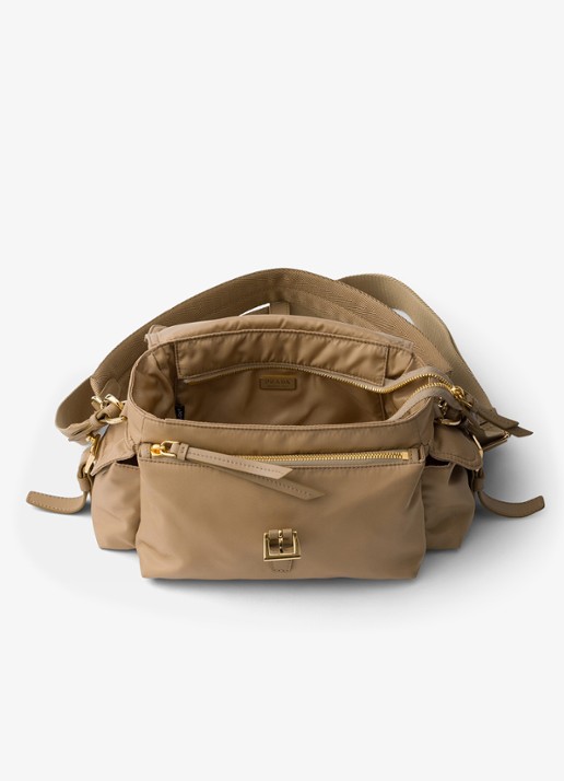 Prada Explore Re-Nylon Medium schoudertas met leren details - detail 4 beige