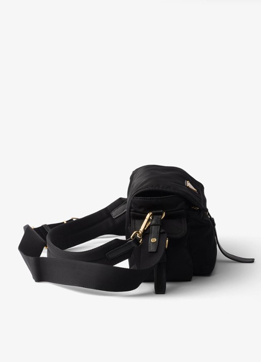 Prada Explore Re-Nylon Medium schoudertas met leren details - detail 4 diepzwart