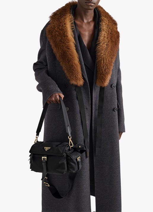 Prada Explore Re-Nylon Medium schoudertas met leren details - detail 7 diepzwart