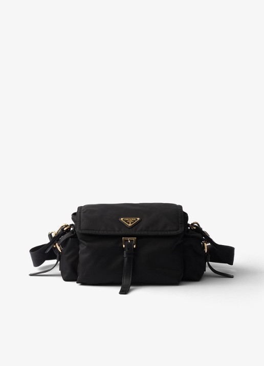Prada Explore Re-Nylon Medium schoudertas met leren details - voorkant 5 zwart