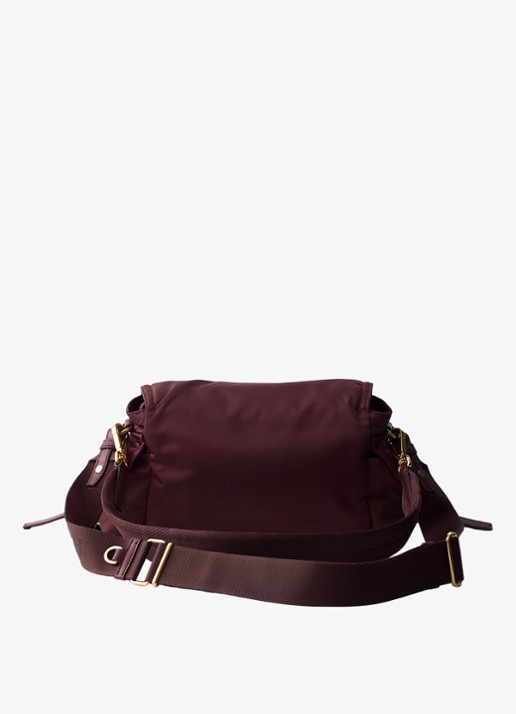 Prada Explore Re-Nylon Medium schoudertas met leren details - achterkant bordeauxrood