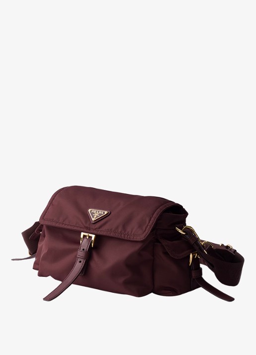 Prada Explore Re-Nylon Medium schoudertas met leren details - voorkant 3 bordeauxrood