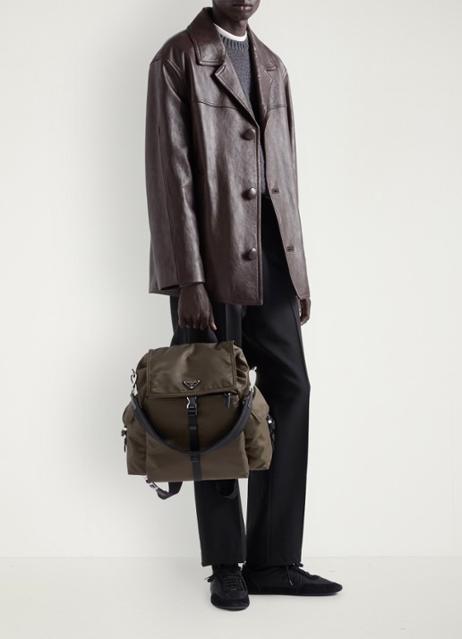 Prada Explore Re-Nylon rugzak met leren details - detail 6 legergroen