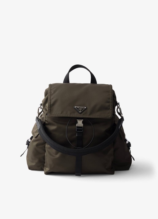 Prada Explore Re-Nylon rugzak met leren details - voorkant legergroen