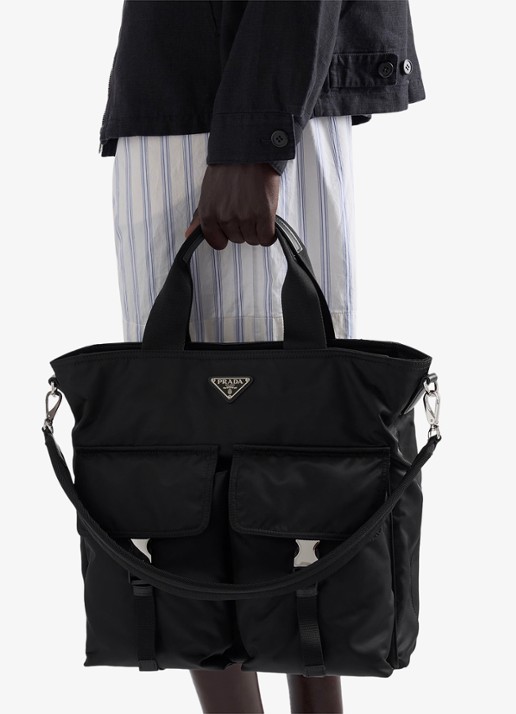 Prada Explore Re-Nylon schoudertas met leren details - detail 5 zwart