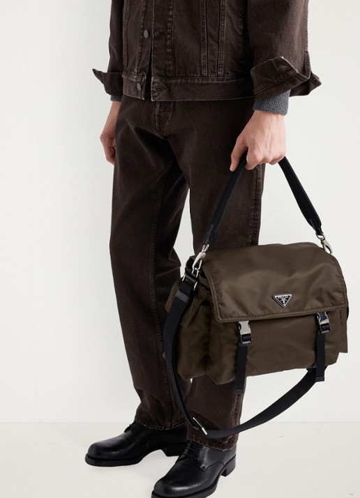 Prada Explore Re-Nylon schoudertas met leren details - detail 7 donkergroen