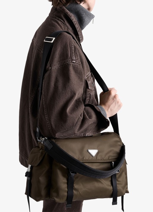 Prada Explore Re-Nylon schoudertas met leren details - voorkant 3 donkergroen