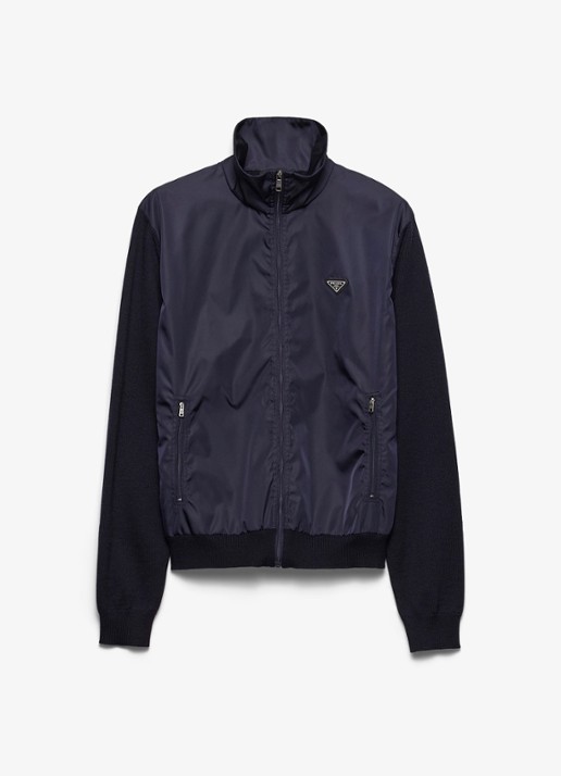 Prada Fijngebreid vest in wolblend met contrast - voorkant 2 donkerblauw