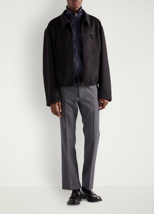 Prada Fijngebreid vest in wolblend met contrast - voorkant 3 donkerblauw