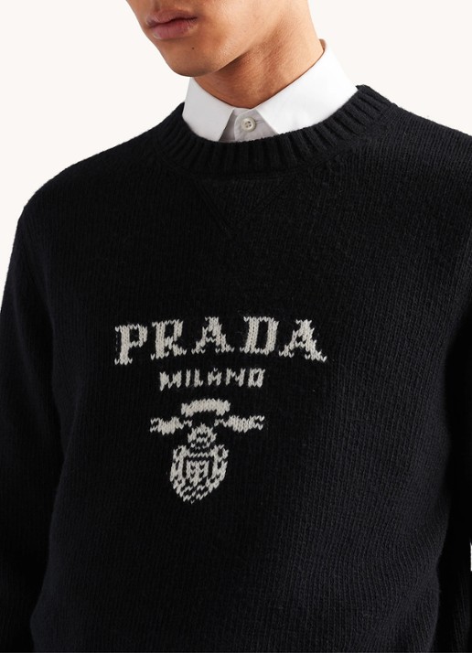 Prada Fijngebreide pullover in kasjmierblend met ingebreid logo - detail 2 zwart