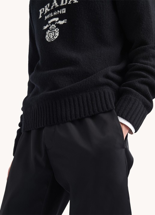 Prada Fijngebreide pullover in kasjmierblend met ingebreid logo - detail 3 zwart