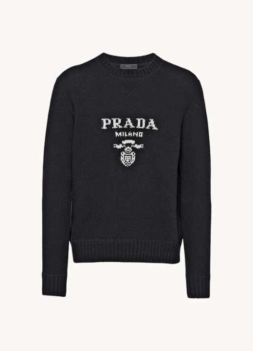 Prada Fijngebreide pullover in kasjmierblend met ingebreid logo - voorkant 4 zwart