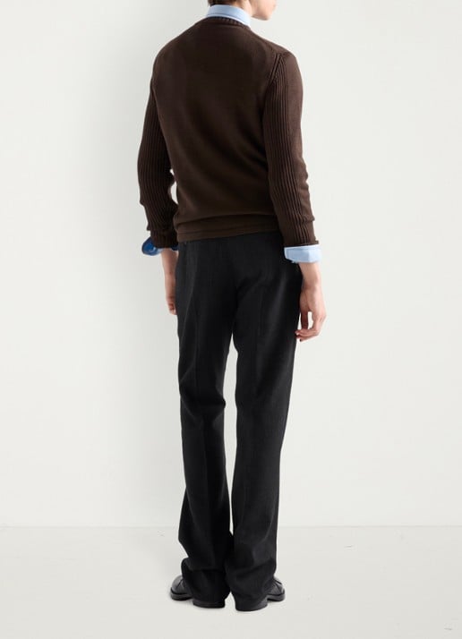 Prada Fijngebreide pullover van scheerwol met borstzak - achterkant 4 donkerbruin