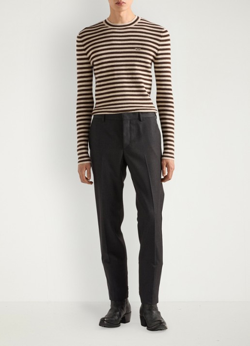 Prada Fijngebreide pullover van scheerwol met streepprint - voorkant 3 bruin