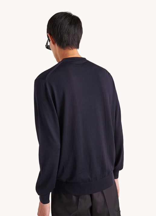 Prada Fijngebreide pullover van wol met logoborduring - detail 4 donkerblauw