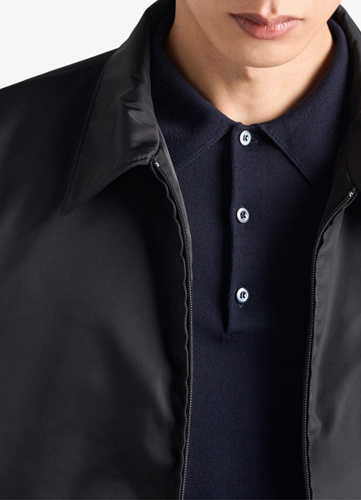 Prada Fijngebreide regular fit polo van wol - detail 2 donkerblauw