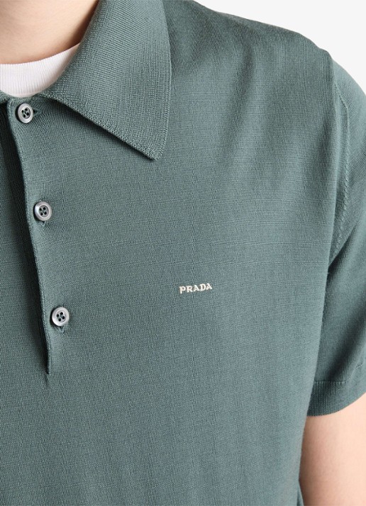 Prada Fijngebreide regular fit polo van wol - detail 4 green
