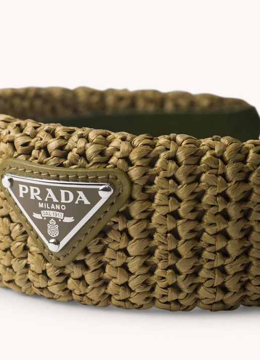 Prada Haarband van raffia - voorkant 2 olijfgroen