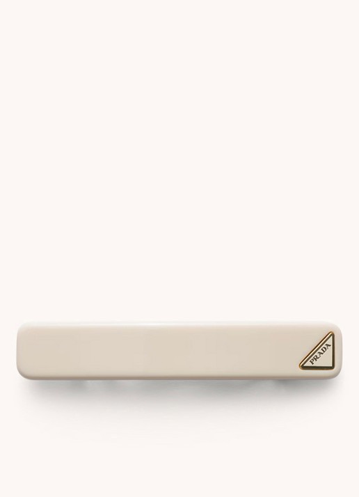 Prada Haarclip met logo - voorkant gebroken wit