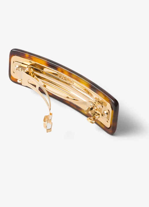 Prada Haarclip met logo - detail bruin