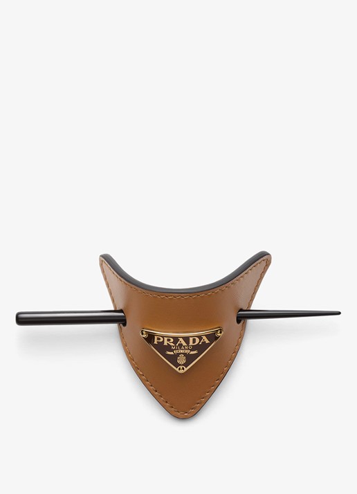 Prada Haarclip van leer - voorkant bruin