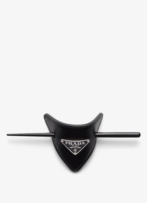 Prada Haarclip van leer - voorkant 2 zilver