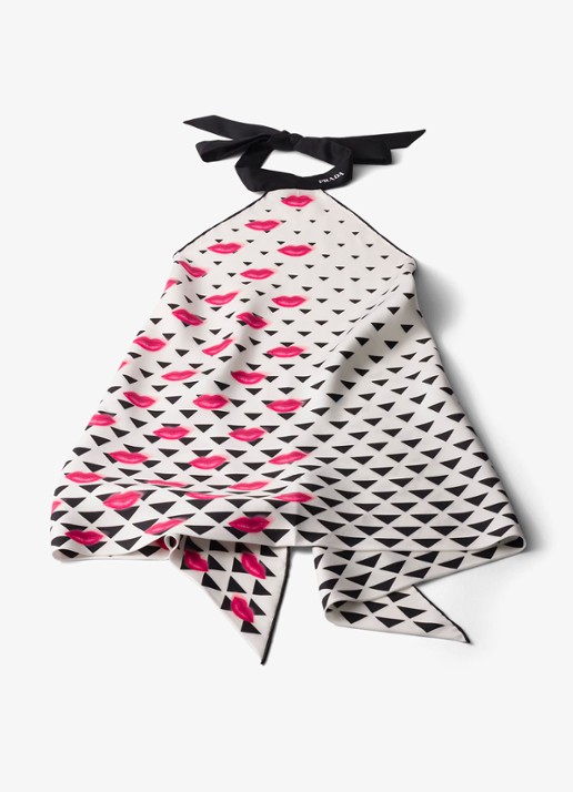 Prada Haltertop van zijde met print en rugdecolleté - voorkant 2 zwart