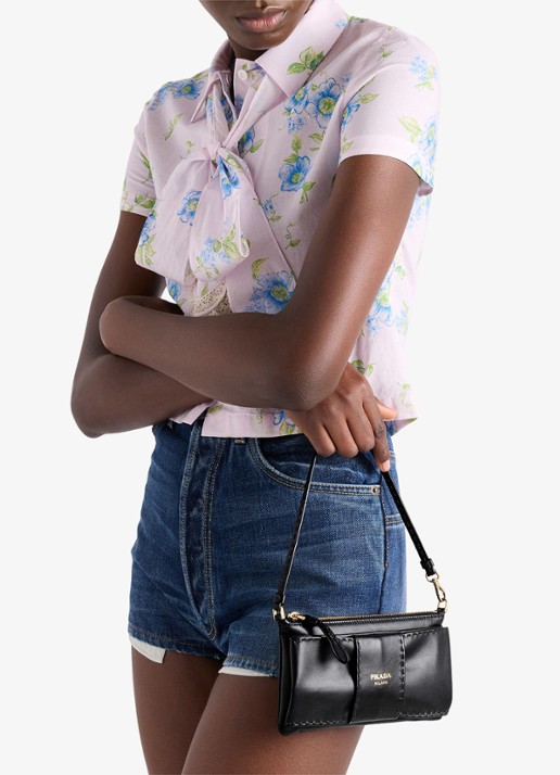 Prada Handtas van lamsleer - voorkant 6 zwart