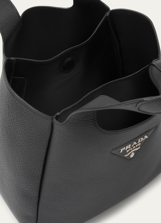 Prada Handtas van leer met logo - detail 5 zwart